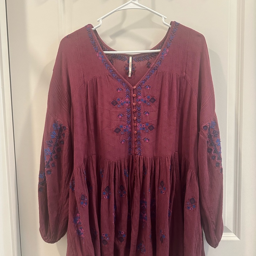 Free People Red Long Sleeve Sundress
